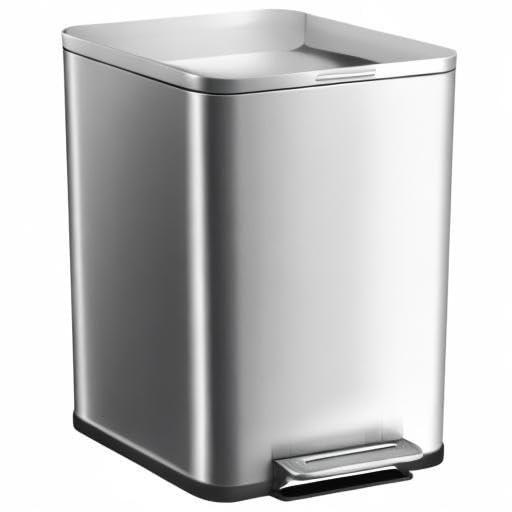 Stainless Steel 50 Liter / 13 Gallon Trash Can Rectangular Steel Pedal Recycle Bin with Lid and Inner Buckets Rectangular Hands-Free Kitchen Garbage Can