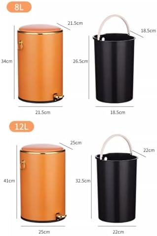 Trash Cans Wastebasket Round Stainless Steel Trash Can with Lid Soft-Close Pedal Trash Can with Side Handle Removable Liner for Living Room Bedroom Bathroom