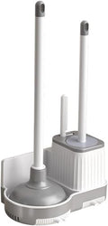3-in-1 Toilet Brush and Plunger Set with Hidden Holder Vented Stand &amp Drip Tray Hangable or Freestanding 360° Deep-Clean Brush Head + Gap Brush Shatter-Resistant Handles（White）