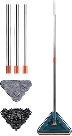 Wall Mop Cleaner Tool with Handles  Cleaning Tool for Floor Walls Ceilings and BaseboardsCeiling Cleaner Adjustable Triangle Cleaning Mop Extendable (Blue)