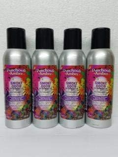 Smoke Odor Exterminator 198 gm/ 7 oz Large Spray Patchouli Amber Set of Four Cans.