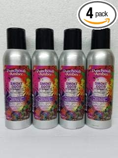 Smoke Odor Exterminator 198 gm/ 7 oz Large Spray Patchouli Amber Set of Four Cans.