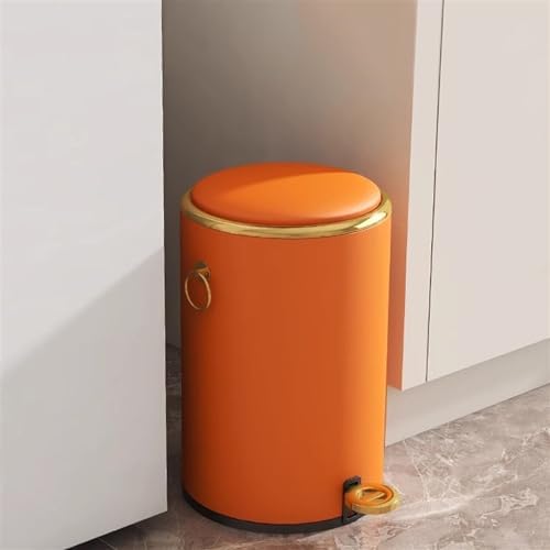 Trash Cans Wastebasket Round Stainless Steel Trash Can with Lid Soft-Close Pedal Trash Can with Side Handle Removable Liner for Living Room Bedroom Bathroom