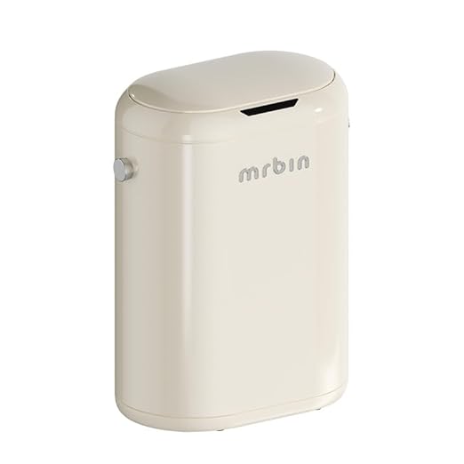 MRBIN Automatic Adsorption Metal Trash Can for Bathroom Touchless Garbage Bin with Lid 4.8 Gallon Slim Trash Can for Office and Bedroom Kitchen Electric Motion Sensor Waste Basket Cream White