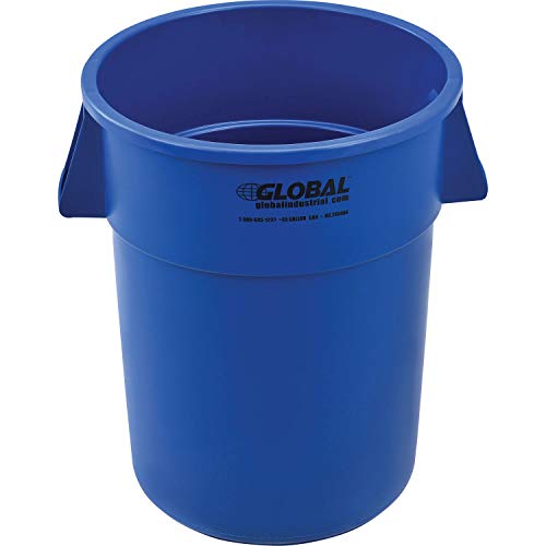 Global Industrial Commercial Round Trash Can 55 Gallon Capacity Plastic Garbage Can Indoor and Outdoor Utility Trash Can Blue 26-1/4W x 33-1/8H No Lid