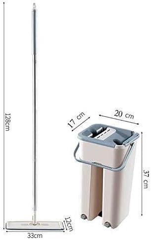 Flat Floor Mop and Bucket Set with Self-Wringing System Microfiber Pads for Hardwood &amp Tile Cleaning