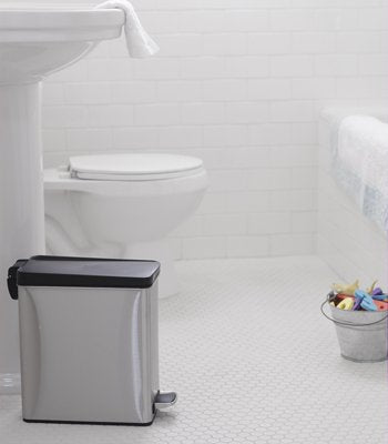 simplehuman 10 Liter / 2.6 Gallon Bathroom Slim Profile Trash Can Brushed Stainless Steel with Plastic Lid