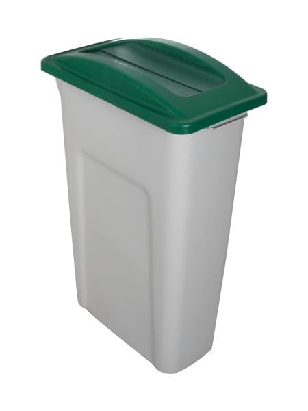 Waste Wise Recycled HDPE Waste or Recycling Bin for Commercial Spaces with Swinging Lid - (Green/Grey 23 Gallons)