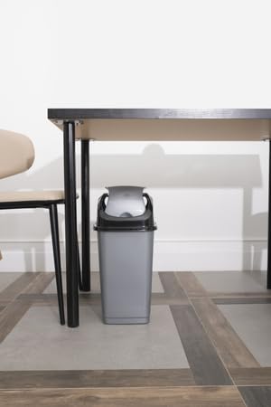 Superio Medium Trash Can with Lid 4.5 Gallon Plastic Swing Top Garbage Can Slim Waste Bin for Under Sink/Cabinet Laundry Room Kitchen Office Bedroom Bathroom College Dorm 18 Qt Grey