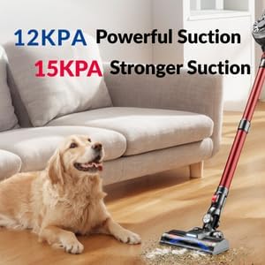 Cordless Stick Vacuum Red 45 Min Runtime LED Headlights 2-Speed Telescopic Tube with Main Vacuum Brush Crevice Tool dust Brush Removable-Rechargeable Battery Pack with Charging Cord