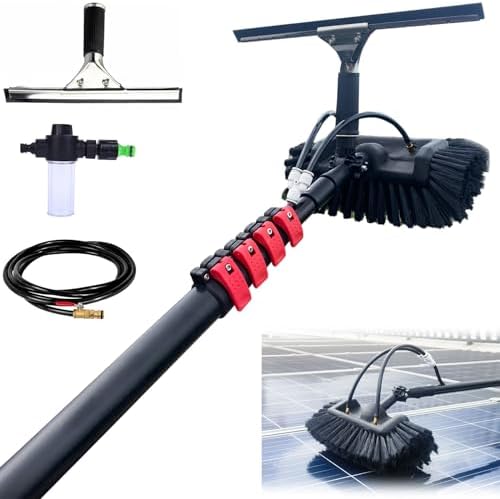 Glass Cleaning Brush Home Water Fed Telescopic Pole Kit Solar Panel Brush Rotating for Photovoltaic PanelTelescopic Cleaning Brush with Water Powered Soap Dispenser for Solar Panels Windows