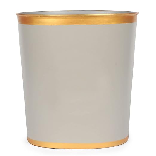 Jaye's Studio Mattie Oval Waste Basket for Bathroom Decorative Gold Trim &amp Finish Hand-Painted Handcrafted Metal Wastebasket Garbage Bin &amp Trash Bin for Bedroom Office 12 x 10 x 8 (Ta