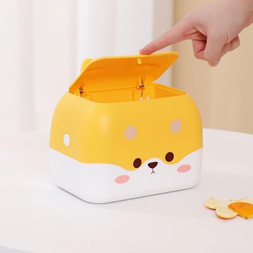 GERRIT Simple Desktop Trash can Cute Plastic Waste bin Rectangular Mini Wastebasket with lid Tissue Box Bathroom Bedroom Home Office Practical