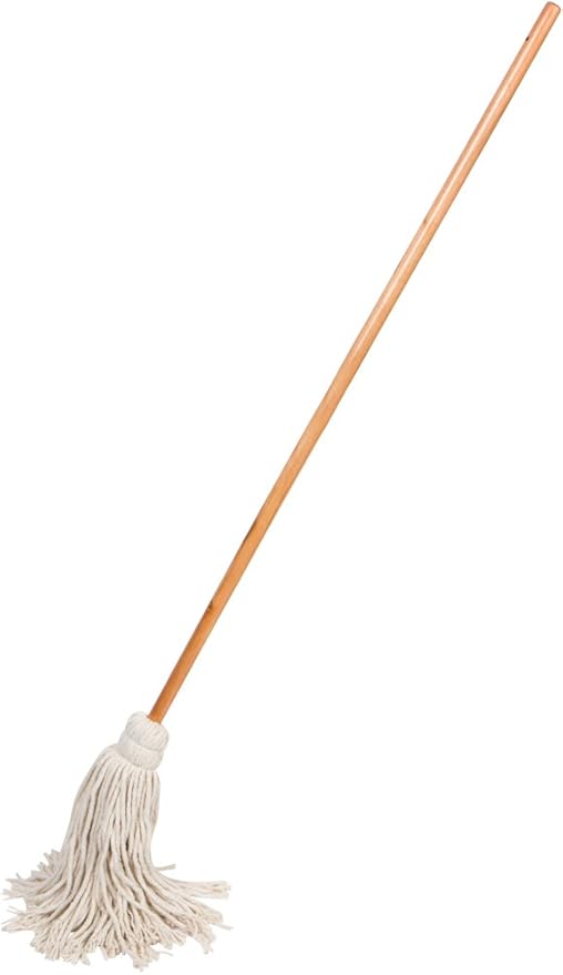Large Wet Deck Cotton Mop with Solid Wood Handle (11 Oz White)