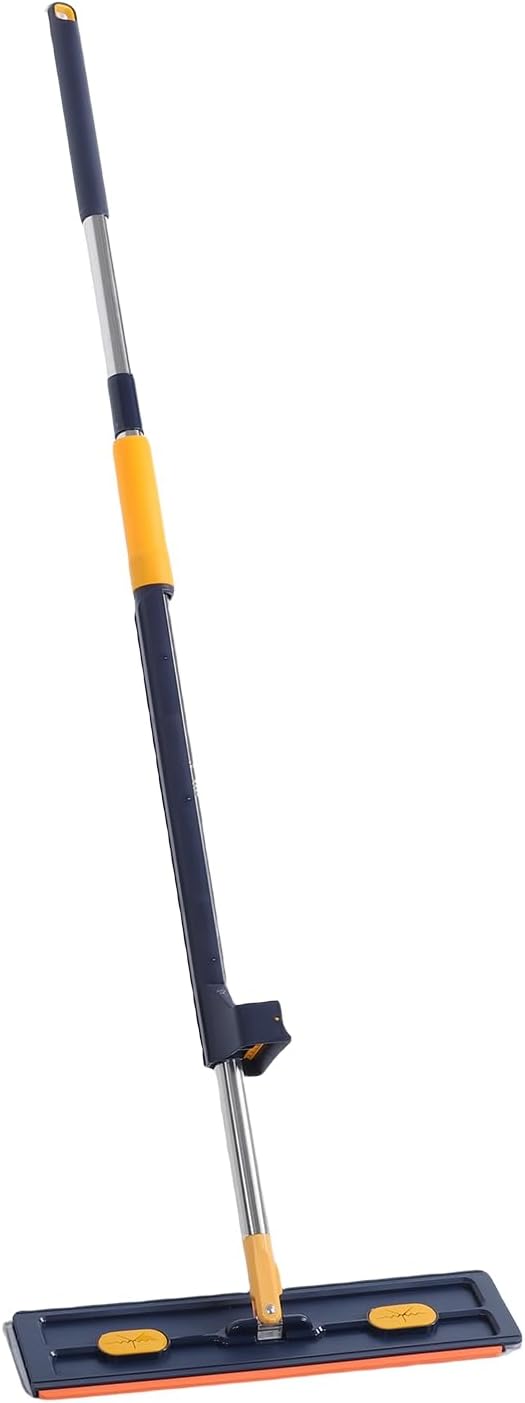 Brrnoo Flat Mop with Scraper 360 Degree Rotation Mop with Built in Scraper and Toothed Comb Lightweight Floor with 54 Inch Adjustable Stainless Steel Handle (Dark Blue+6 Microfiber Reusable Pads)