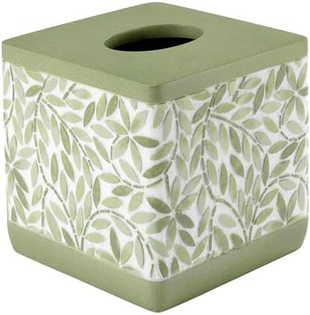 Avanti Linens - Tissue Box Cover Resin Countertop Accessories Guest Bathroom Essentials (Stratford Collection Green)