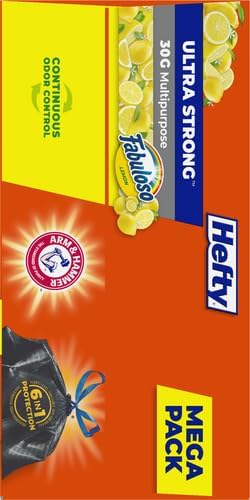 Hefty Ultra Strong 30 Gallon Trash Bags Large Size Multipurpose Break Resistant Drawstring Closure Resists Leaks Punctures and Tears Black Fabuloso Lemon Scent 50 Bags (Pack of 3)