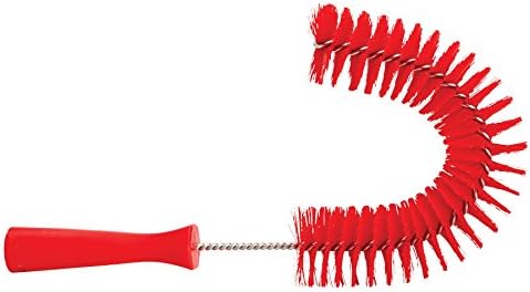 Vikan 53724 Hook Brush - 14.17-Inch Curved BPA-Free Pipe Tube and Gutter Cleaner Compatible with Vikan Extension Poles Red