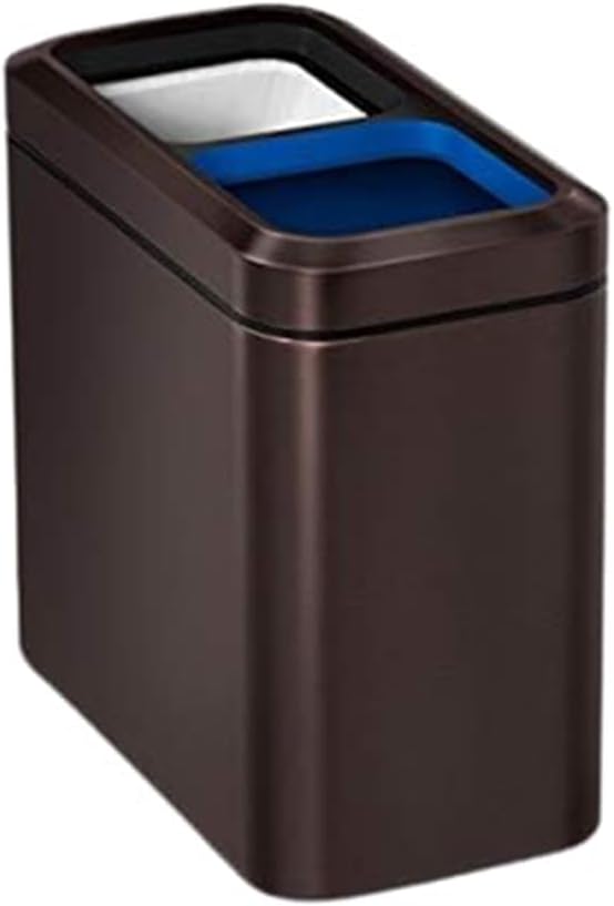 simplehuman 20 Liter / 5.3 Gallon Dual Compartment Recycling Can Slim Open Top Office Trash Can Commercial Grade Heavy Gauge Small Trash Can Dark Bronze Stainless Steel