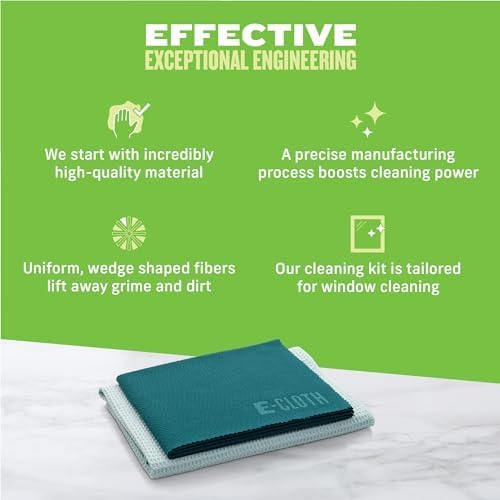 E-Cloth Microfiber Window Cleaning Cloth Kit - Glass Cleaning Cloth for Windows Mirrors Cars Lenses Eyeglasses &amp More Streak Free Clean Machine Washable Reusable Towel - Green (2 Kits)