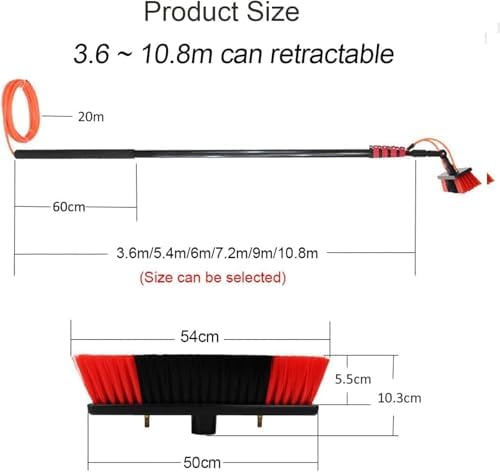 Glass Cleaning Brush Home Water Fed Telescopic Pole Kit Solar Panel Brush Rotating for Photovoltaic PanelProfessional Telescopic Window Cleaner - 20FT Extension Pole 50cm Brush Head for HOM