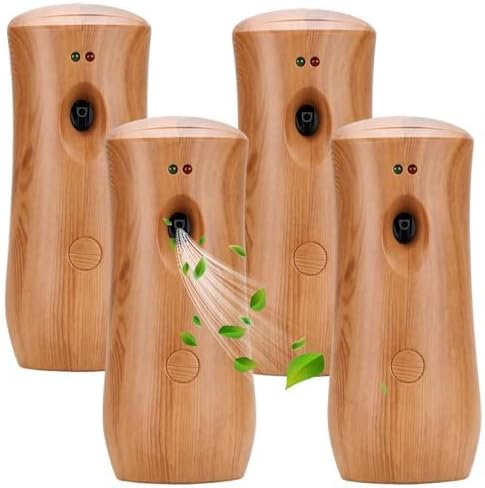 Automatic Air Freshener Spray Dispenser (4-Pack) Free Standing or Wall Mounted Adjustable Aromatherapy Machines for Home Indoor Bathrooms Offices Hotels and Commercial Places (Wood 001)