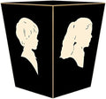 Marye-Kelley WB8077-Custom Ivory Silhouette on Black Wastepaper Basket Gold Trim
