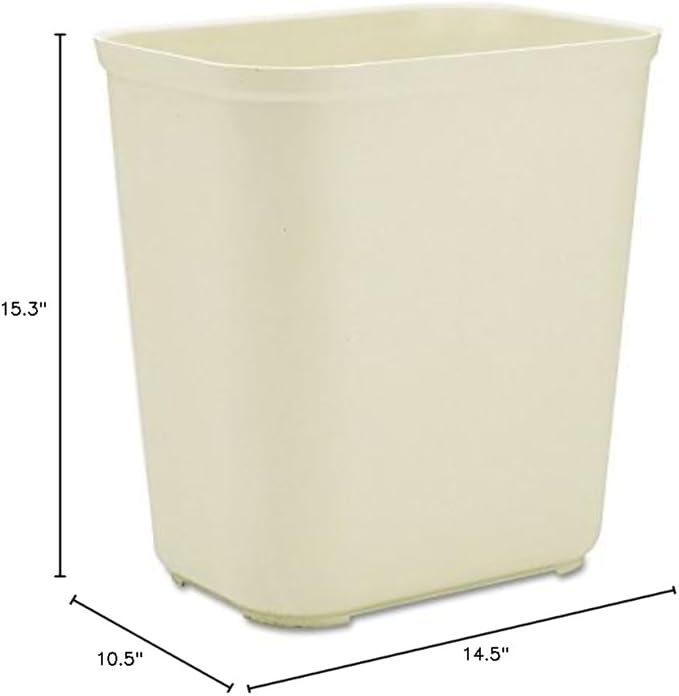 Rubbermaid 254300BG Fire-Resistant Wastebasket Rectangular Fiberglass 7gal Beige