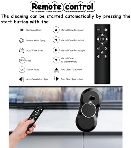 Smart Window Cleaner Robot 5600Pa Strong Suction Remote Control Automated Glass Cleaning for Tiles &amp Glass Doors (Black)