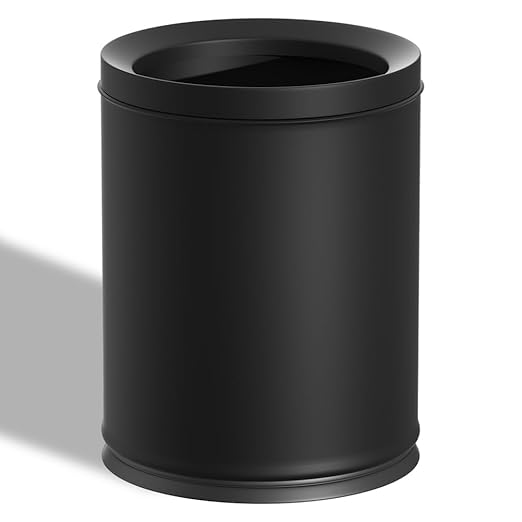 3.17 Gallon/12L Elegant Garbage CanDouble Layers Metal Trash CansLight Luxury Black Waste Basket for BathroomBedroomKitchenHotelOfficeBankHomeCafe (Black 12L)