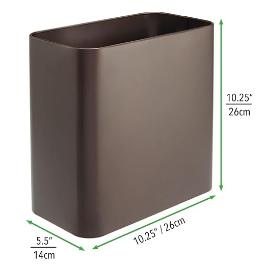 mDesign Small Metal 2.4 Gallon/9 Liter Trash Can Wastebasket Garbage Bin for Bathroom Slim Rubbish Waste Bin Trashcans - Mirri Collection - Bronze