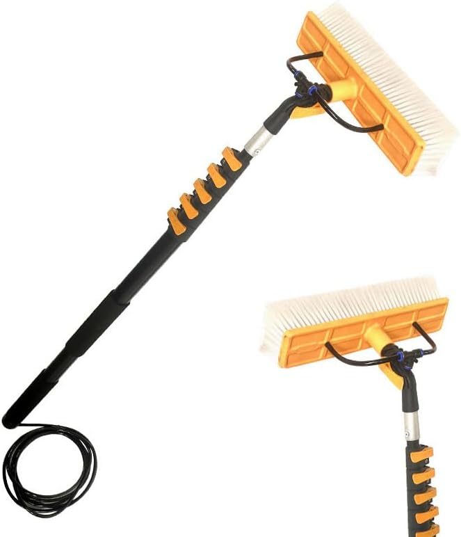 Solar Panel Cleaning Pole 30ft Telescopic Water Fed Brush Squeegee Long Reach Solar Panel Cleaning Brush Water Fed Window Pressure Washer with Widened 40cm Rotatable Brush