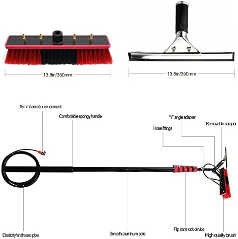 Glass Cleaning Brush Household Water Supply Telescopic Pole Kit Solar Panel Rotating Brush Solar Photovoltaic PanelsWindow Cleaning PoleWater Fed Pole Kit with Hose Spray &amp Squee