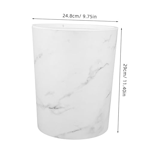 Mobestech Marble Pattern Trash Can with Press Ring Large Capacity Plastic Wastebasket for Bathroom Kitchen and Office Stylish Round Garbage Bin