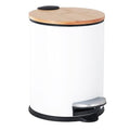 Mini Trash Can with Bamboo Lid Soft Close and Foot Pedal 0.8Gal/3L Tiny Round Trash Can with Removable Plastic Inner Wastebasket for Bathroom Bedroom Powder Room Office Desk Car White
