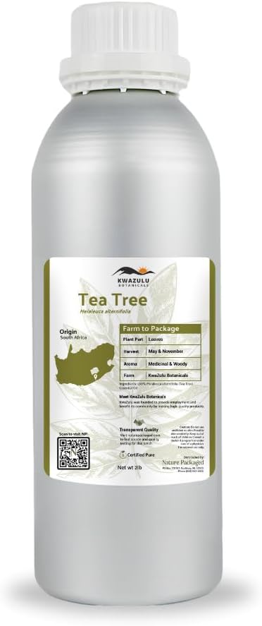 Tea Tree Essential Oil - Direct from Kwazulu Botanicals South Africa - Steam Distilled - Aceite Esencial de Árbol de Té for Aromatherapy Diffuser DIY Candle and Soap Making - 2lbs