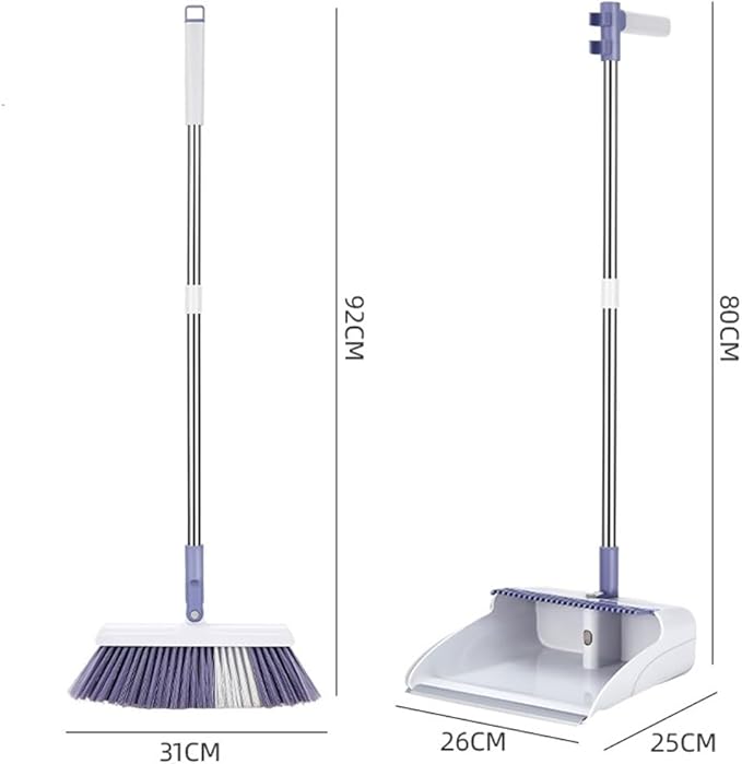 White and Folding Standing Broom Dustpan Set for Home Use with Hanging Teeth Sweeping Rotating