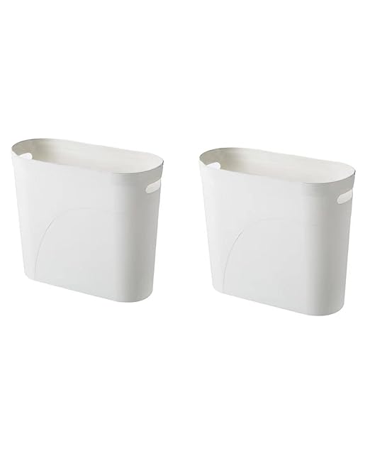 Bathroom Small Trash Can 3 Gallon Slim Plastic Set of 2 White