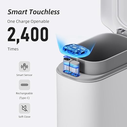 MOPALL Automatic Motion Sensor Bathroom Trash Can with Lid 3.5 Gallon Touchless Garbage Can IPX5 Waterproof Smart Small Waste Basket for Bedroom Kitchen Office