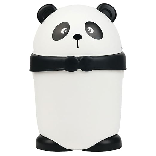 Baluue Lovely Mini Trash Bin - Cartoon Panda Garbage can for Kids Room Small Plastic Wastebasket with Compression Ring 14.96 X 9.25 X 9.25 Inches