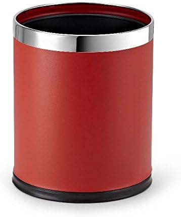 Small Office Trash Can Open Top Small Wastebasket Bin Invisi-Overlap' Metal Garbage Can Waste Basket for Powder Room Vanity Bathroom (Red)