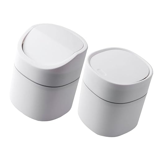 NUOBESTY 2pcs Mini Desk Trash Can with Lid Wear-Resistant Plastic Desktop Wastebasket for Kitchen Office Bedroom Compact Tabletop Garbage Bin for Home Organization