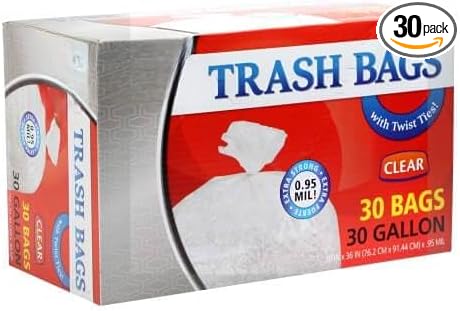 30 Gallon Clear Plastic Trash Bags - Disposable Durable Trash Bags with Twist Ties for Large Cleanups Storage and Waste Management - Perfect for Home Office Kitchen Commercial Use (90)