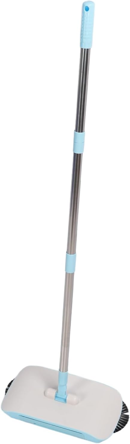 Manual Floor Sweeper 2 in 1 with Microfiber Water Locking Mop and Stainless Steel Construction for Hardwood Tile Marble Floors (Blue)