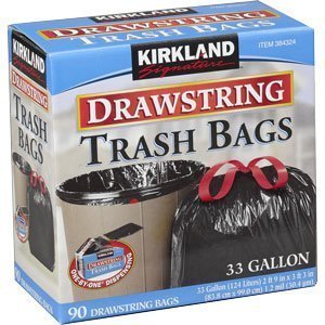 Kirkland Signature Drawstring Trash Bags - 33 Gallon - Xl Size - 90 Count (180 Bags)
