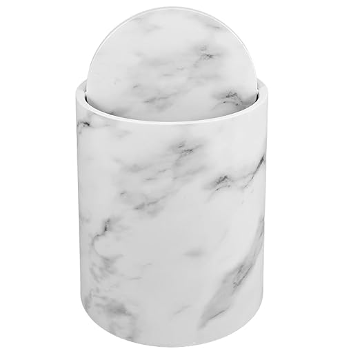 Veemoon Marble Pattern Trash Can 15L Flip Lid Plastic Waste Basket for Kitchen Bathroom Office Home Round Garbage Bin with Double Layer Cover