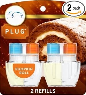 Febrezee Plug In Air Freshener Odor-Fighting Scented Oil Refill Air Fresheners for Home and Bathroom and Kitchen Long Lasting for Strong Odors Pumpkin Roll Scent 0.87oz Refills 2 Count