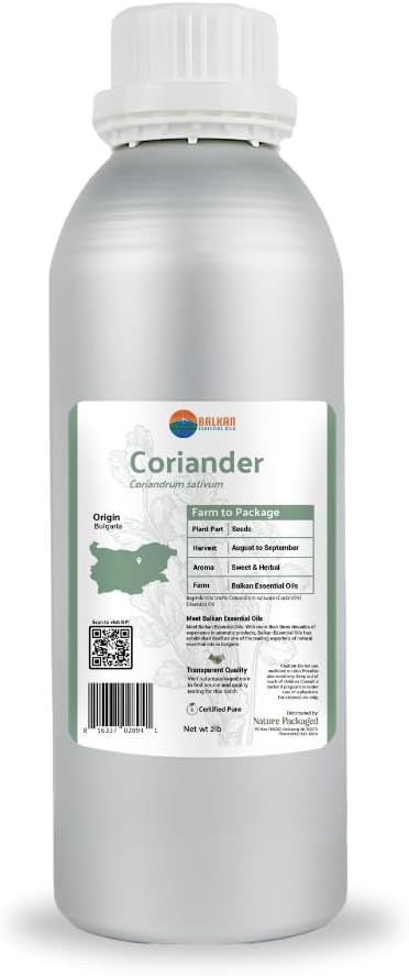 Coriander Essential Oil - Direct from Bulgarian Balkan Mountains - Steam Distilled - Aceite Cilantro for Aromatherapy Massage Diffuser DIY Candle and Soap Making - 2lbs
