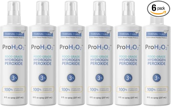ProH2O2 3% Food Grade Hydrogen Peroxide – Natural Cleaner &amp Disinfectant – Suitable for Household Use – Ideal for Cleaning Sanitizing &amp Gargle – 8 fl oz Spray Bottle (Pack of 6)