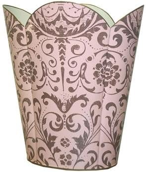 WB1289-Pink and Taupe Damask Wastepaper Basket